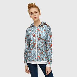 Толстовка на молнии женская Стадо гусей серо-голубых, цвет: 3D-белый — фото 2