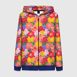 Толстовка на молнии женская Летний цветочный фон, цвет: 3D-синий