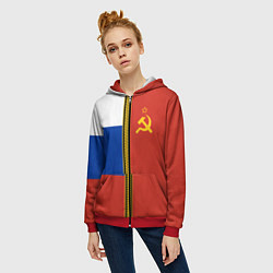 Толстовка на молнии женская Россия и СССР, цвет: 3D-красный — фото 2