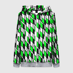 Толстовка на молнии женская Киберпанк узор чёрно-зелёный на белом фоне, цвет: 3D-меланж