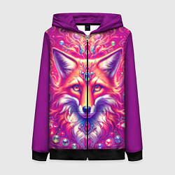 Толстовка на молнии женская Лиса с драгоценными камнями, цвет: 3D-черный