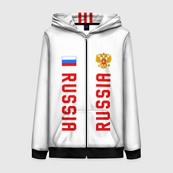 Толстовка на молнии женская Россия три полоски на белом фоне, цвет: 3D-черный