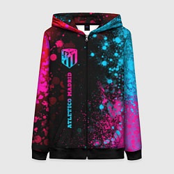 Толстовка на молнии женская Atletico Madrid - neon gradient по-вертикали, цвет: 3D-черный