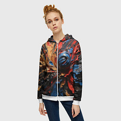 Толстовка на молнии женская Красные красочные брызги, цвет: 3D-белый — фото 2