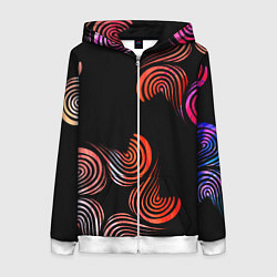 Толстовка на молнии женская Чёрные звёзды и завихрения, цвет: 3D-белый