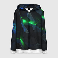 Женская толстовка на молнии Объемная геометрическая зеленая неоновая абстракци