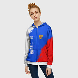 Толстовка на молнии женская Триколор и герб России, цвет: 3D-белый — фото 2
