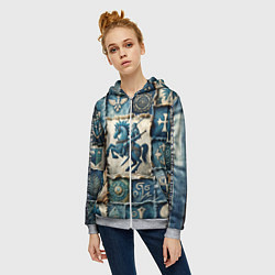 Толстовка на молнии женская Рыцарь на пэчворк дениме, цвет: 3D-меланж — фото 2