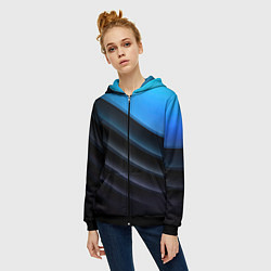 Толстовка на молнии женская Геометрическая синяя абстракция на черном фоне мин, цвет: 3D-черный — фото 2