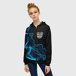 Толстовка на молнии женская Radiohead sound wave, цвет: 3D-черный — фото 2