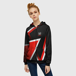 Толстовка на молнии женская Honda - красные треугольники, цвет: 3D-черный — фото 2