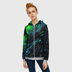Толстовка на молнии женская Яркая зеленая краска на темной абстракции, цвет: 3D-меланж — фото 2