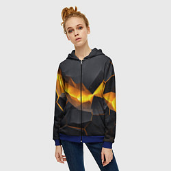 Толстовка на молнии женская Разлом черных плит и оранжевая лава, цвет: 3D-синий — фото 2
