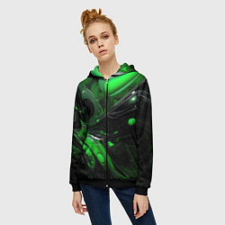Толстовка на молнии женская Green dark abstract geometry style, цвет: 3D-черный — фото 2