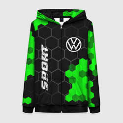 Толстовка на молнии женская Volkswagen green sport hexagon, цвет: 3D-черный