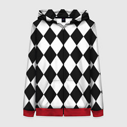 Толстовка на молнии женская Арлекин черно-белый, цвет: 3D-красный