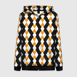 Женская толстовка на молнии Жёлтые и белые ромбы на чёрном фоне