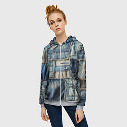 Толстовка на молнии женская Patchwork denim - vogue, цвет: 3D-меланж — фото 2