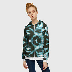 Толстовка на молнии женская Тай дай синий, цвет: 3D-белый — фото 2