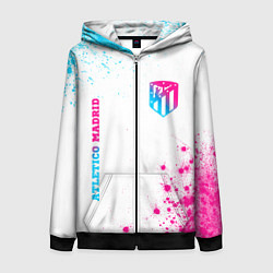 Толстовка на молнии женская Atletico Madrid neon gradient style вертикально, цвет: 3D-черный