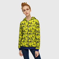 Толстовка на молнии женская Опасные знаки со скелетами паттерн, цвет: 3D-синий — фото 2