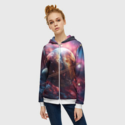 Толстовка на молнии женская Объемный космос и планеты, цвет: 3D-белый — фото 2