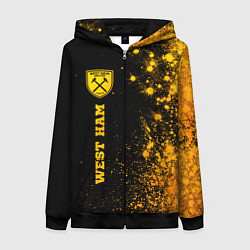 Толстовка на молнии женская West Ham - gold gradient по-вертикали, цвет: 3D-черный