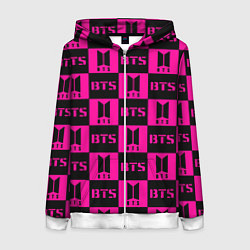 Толстовка на молнии женская BTS pattern pink logo, цвет: 3D-белый