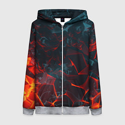 Толстовка на молнии женская Темная абстракция с разломом красных плит, цвет: 3D-меланж