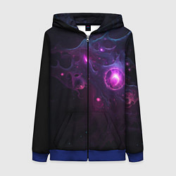 Толстовка на молнии женская Космическая объемная абстракция с фиолетовым свече, цвет: 3D-синий