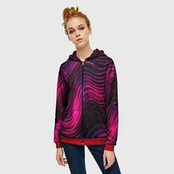 Толстовка на молнии женская Неоновая яркая геометрическая абстракция со светом, цвет: 3D-красный — фото 2
