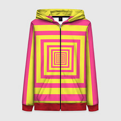 Толстовка на молнии женская Желтые квадраты трансформация, цвет: 3D-красный