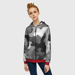 Толстовка на молнии женская Камуфляж серый монохром, цвет: 3D-красный — фото 2