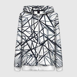 Толстовка на молнии женская Чёрные хаотичные линии на белом фоне, цвет: 3D-белый