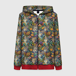 Толстовка на молнии женская Волчий паттерн, цвет: 3D-красный