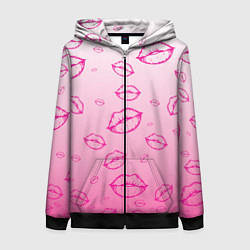 Толстовка на молнии женская Паттерн малиновые губы на розовом градиент - lips, цвет: 3D-черный