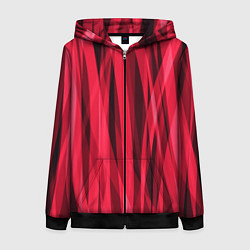 Женская толстовка на молнии Красно-розовые абстрактные полосы