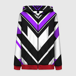 Толстовка на молнии женская Фиолетово-белые полосы на чёрном фоне, цвет: 3D-красный
