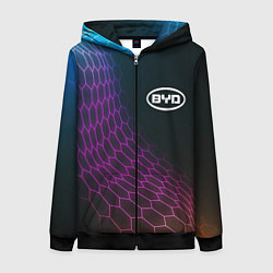 Женская толстовка на молнии BYD neon hexagon