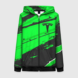 Толстовка на молнии женская Tesla sport green, цвет: 3D-черный