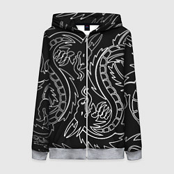 Толстовка на молнии женская Драконы татуировки самураи, цвет: 3D-меланж