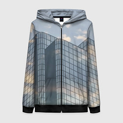 Толстовка на молнии женская Городское небо и зеркальная многоэтажка, цвет: 3D-черный