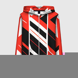 Толстовка на молнии женская Black and red stripes on a white background, цвет: 3D-белый