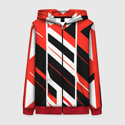 Толстовка на молнии женская Black and red stripes on a white background, цвет: 3D-красный