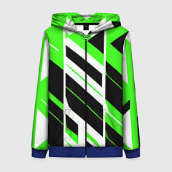 Женская толстовка на молнии Black and green stripes on a white background