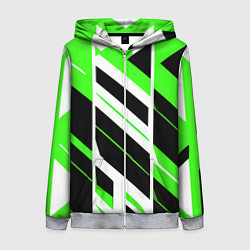 Женская толстовка на молнии Black and green stripes on a white background