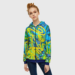 Толстовка на молнии женская Желто-зеленое граффити, цвет: 3D-синий — фото 2