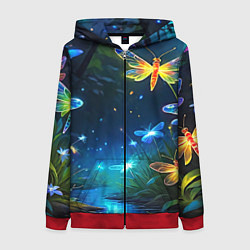 Толстовка на молнии женская Сказочный лес - бабочки, цвет: 3D-красный