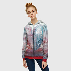 Толстовка на молнии женская Сердце - плазменная текстура, цвет: 3D-красный — фото 2