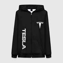 Женская толстовка на молнии Tesla logo white